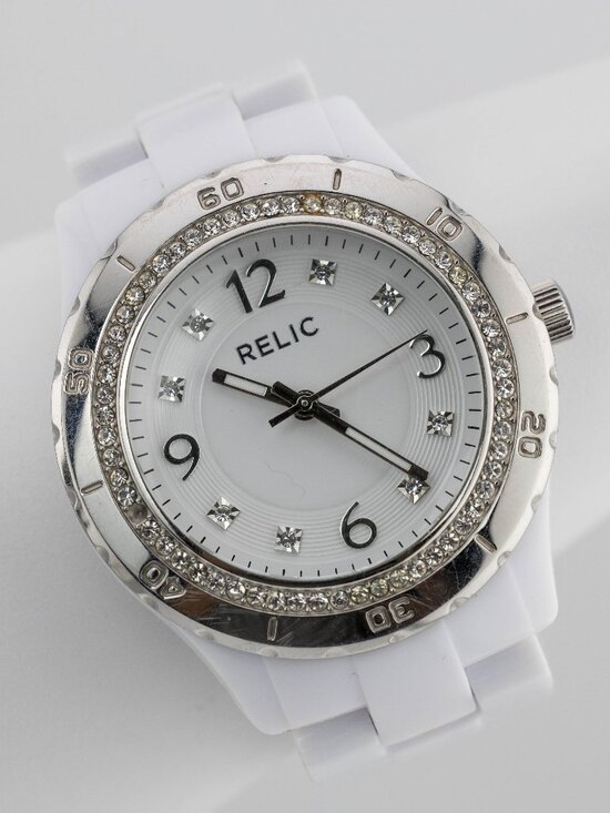 Relic Accessories - Relic Starla ZR11898 White Crystal Bezel Quartz Analog Women's Watch New Battery